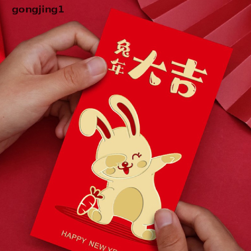 Ggg Imlek Kelinci Festival Tahun Hongbao Bronzing Amplop Merah Kartun Anak Hadiah Uang Packing Tas Lucky Red Packets Bag ID