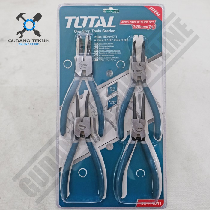 PAKET SET Tang Snap Ring SET isi 4 Pcs 7&quot; THT114041 TOTAL / Circlip Pliers Set Tang 4pcs 18 Cm THT 114041 TOTAL