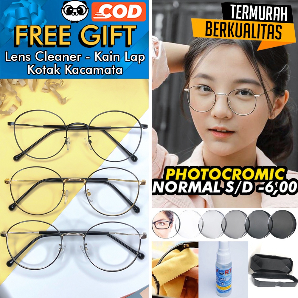 Kacamata PHOTOCROMIC 1938 Lensa berubah warna Anti Radiasi UV Sunglass Blueray Blulightcrmic Bluecromic Minus/Plus Korea Fashion Pria &amp; Wanita Bulat