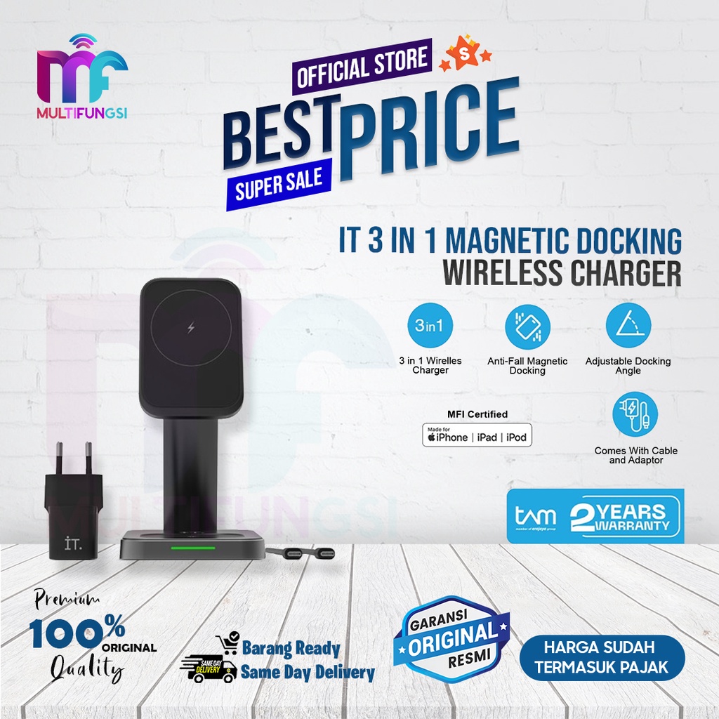 IT 3 in 1 Magnetic Docking Wireless Charger - Original Garansi Resmi