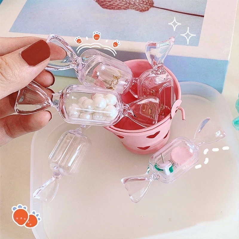 Kotak Bening Berbentuk Permen Wadah Packing Perhiasan Mini Mini Lovely Decor Storage Gadget Anting Kalung Cincin Tempat Penyimpanan Untuk Perjalanan Penggunaan Sehari-Hari