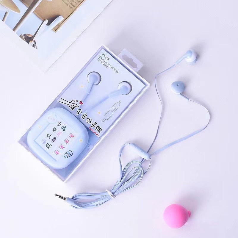 [XY 33 ] Set Headset Earphone motif sweet lovely lisan so cute + Wadah penyimpanan Earphone Motif karakter