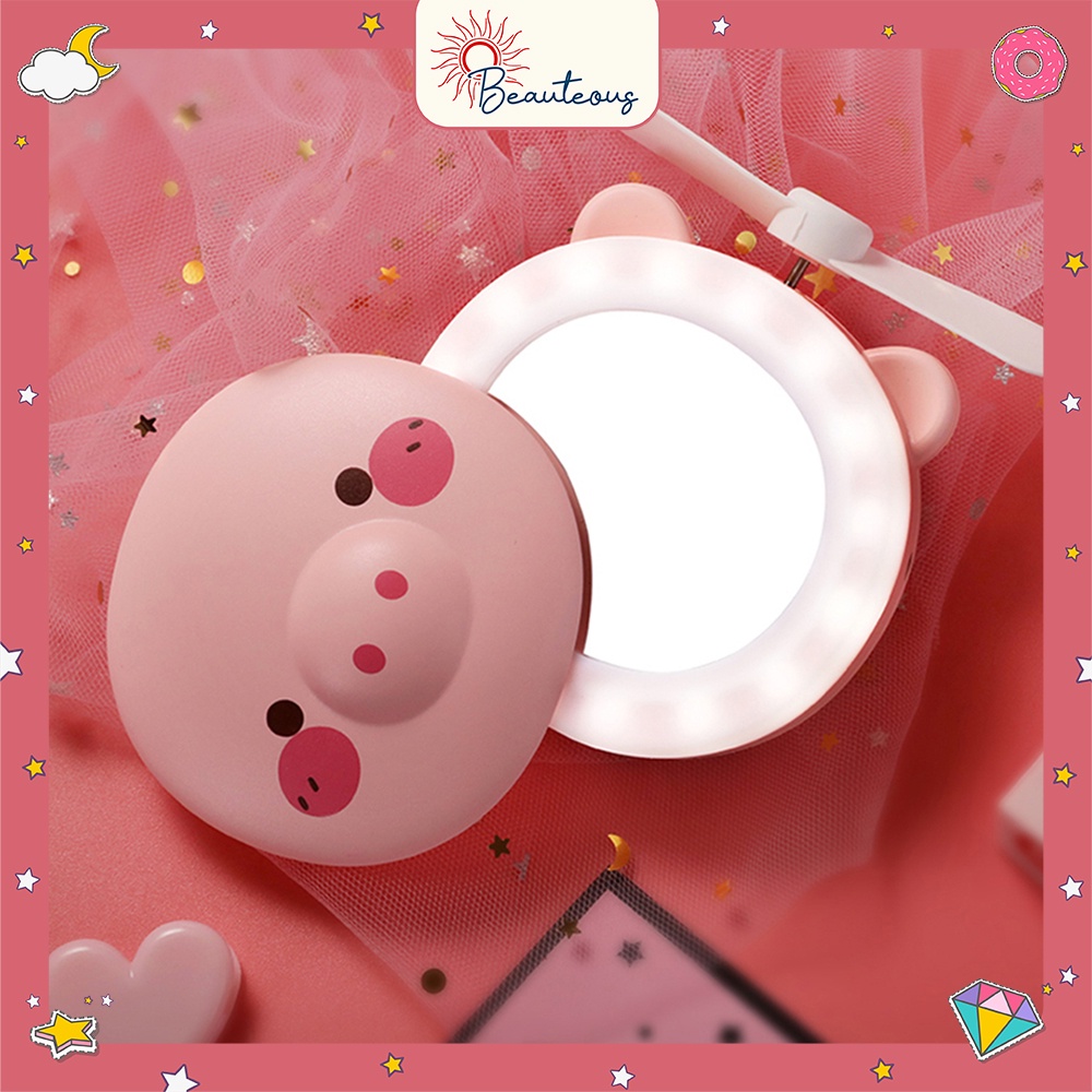 Kipas Angin Mini Kaca Make Up Portable Bentuk Karakter Lucu LED Mini Fan