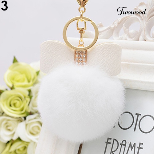 Twowood Fashion Faux Rabbit Fur Ball Charm Tas Telepon Mobil Liontin Gantungan Kunci Key Ring