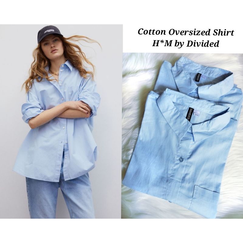 KEMEJA SOFT BLUE ORI H*M H*M COTTON OVERSIZE-ORIGINAL 100% HM DIVIDED SHIRT - KEMEJA WANITA LENGAN P