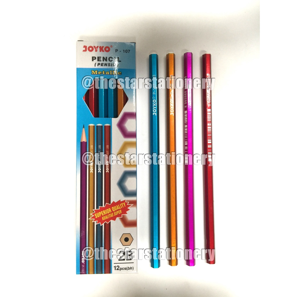 

(1 Pack isi 12 Pcs) Pensil Joyko 2B P-107 Metallic / Pencil Joyko 2B P-107 (1 Pak/12)