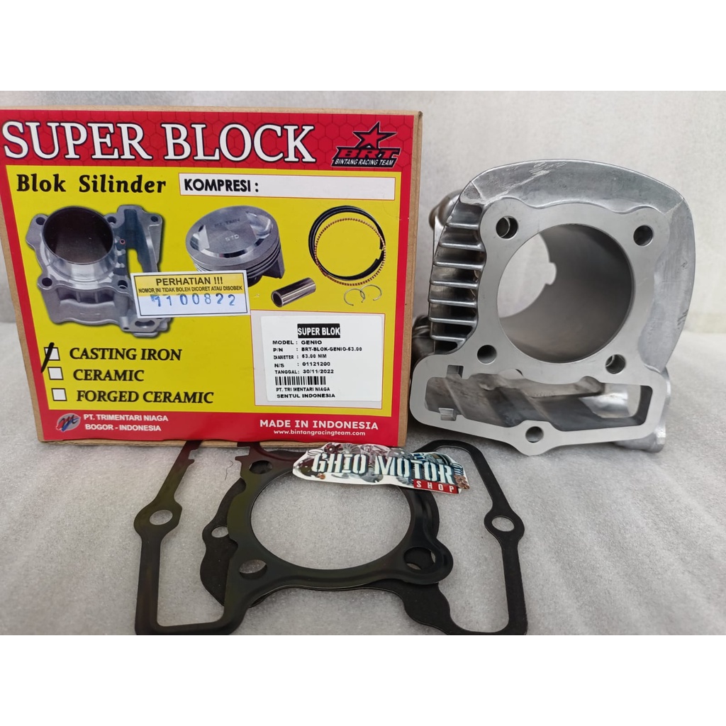 Blok Piston Bore Up BRT 53mm Beat deluxe Beat New Genio Scoopy New prestige Blok seher BRT Genio Beat deluxe Beat New Beat street New 53mm 125 cc ghio motor shop