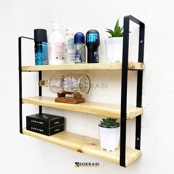 

Best! Fuji Rak Dinding 3 Ambalan Kayu Dan Besi Buku Make Up Hiasan Dekorasi !