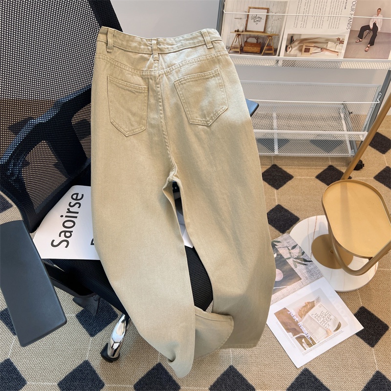 New khaki korean style high waist celana jeans panjang wanita kulot