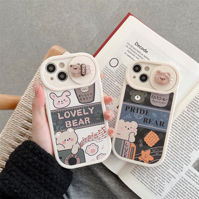 Case Pelindung Kamera Motif Kartun Beruang Anti Jatuh Untuk iPhone 14 12 13 Pro max 11