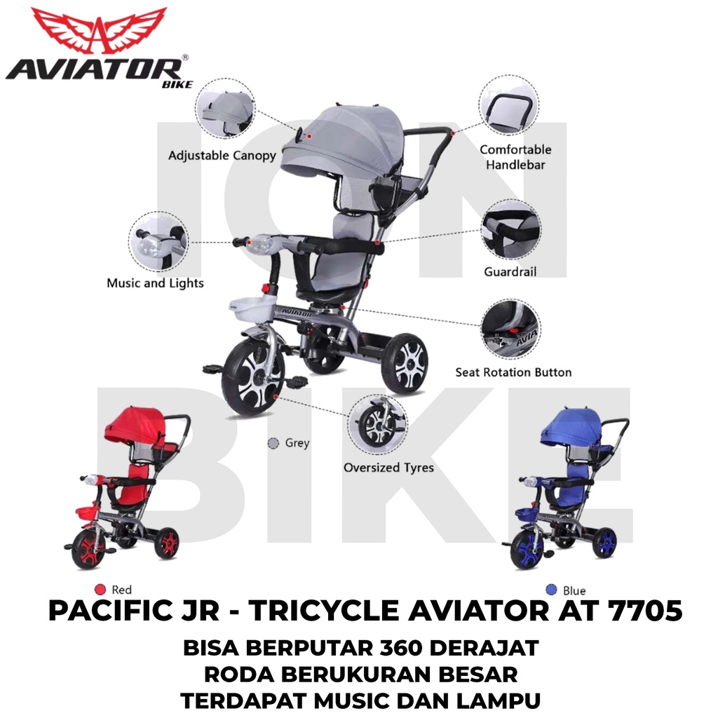 Tricycle Aviator AT 7705 Sepeda Roda 3 Tiga Anak Stroller AT7705 Musik Dorong Setipe 7702 7711 Tri C