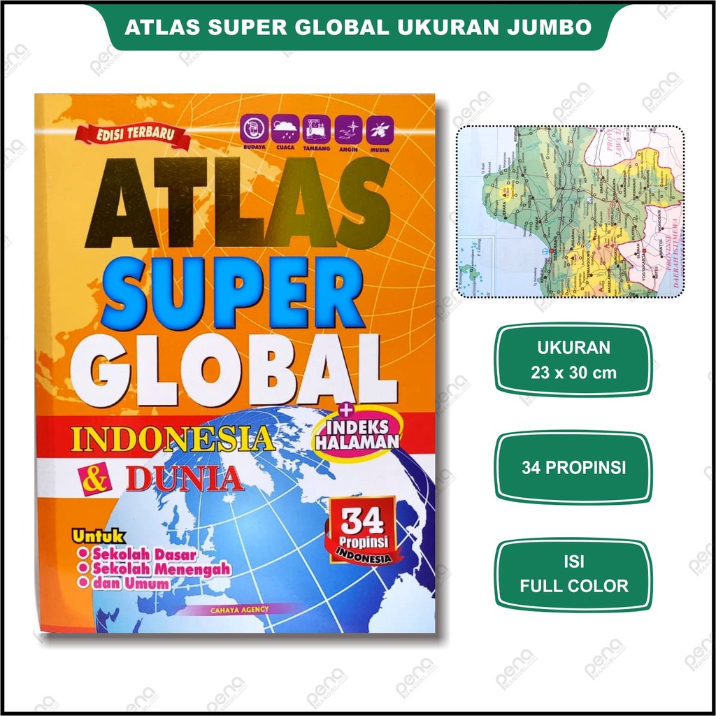 ATLAS SUPER GLOBAL INDONESIA DAN DUNIA UKURAN BESAR (UK 24 x 31 cm)