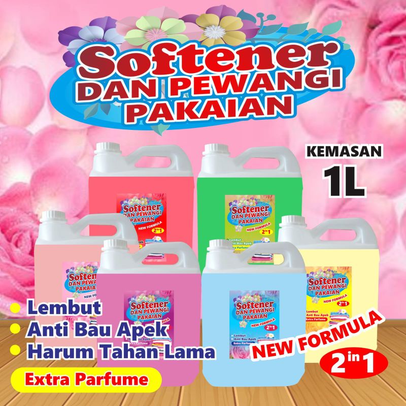 Softener / Pelembut dan Pewangi Pakaian aneka aroma wangi segar kemasan jurigen 1 liter