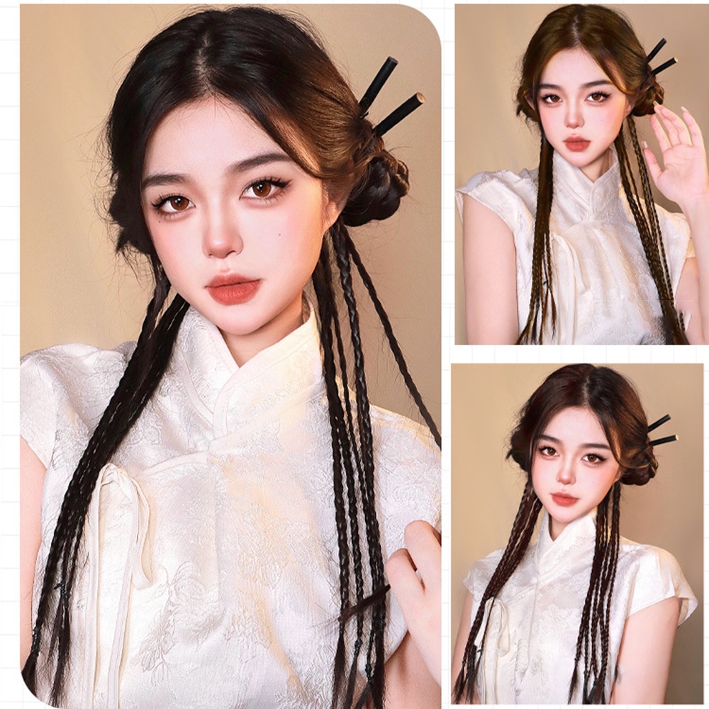 Y2k Gaya Fishbone 6-helai Twist Braid Wig Untuk Wanita Gadis Keren Ponytail Extender Wig 45cm
