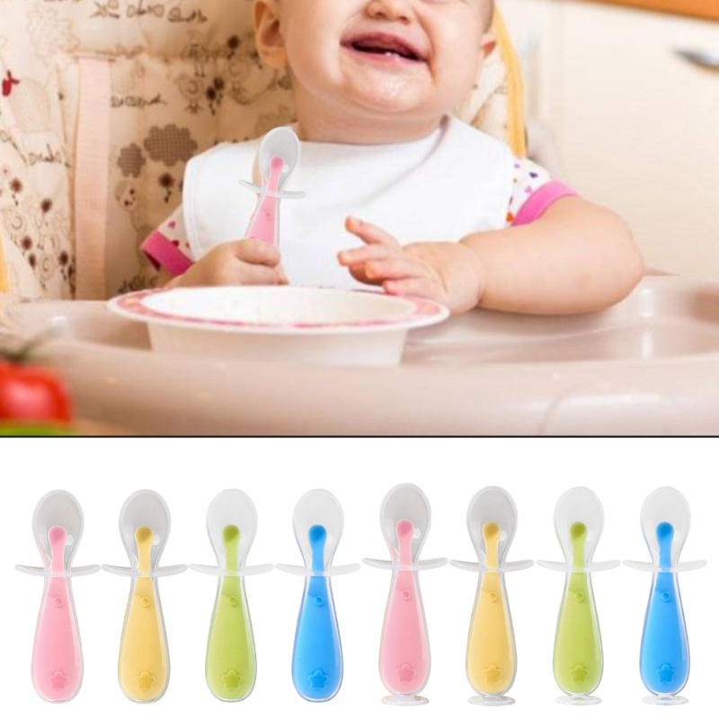 Mary Baby Silicone Soft Spoon Training Feeding Untuk Anak Balita Anak BPA Free First Stage Sendok Bayi Dengan Sedot