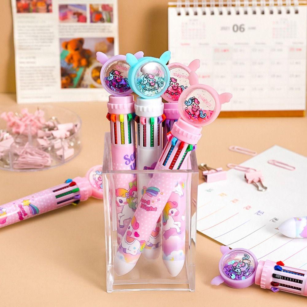 Top 4PCS/Set 10warna Bolpoin Pelangi Unicorn Hadiah Siswa Alat Tulis Kreatif Multi-Warna Mark Pen