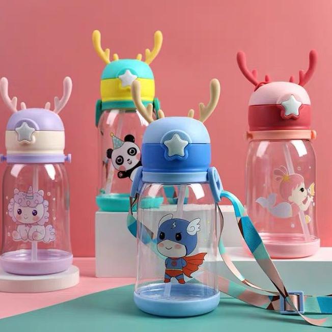 PUN.10De22q ▫ Botol Minum Anak 600ml Botol Tanduk Rusa Tali Sedotan Anti Tumpah Dan Bocor Bpa Free B