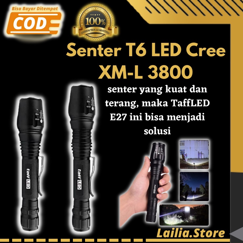 SENTER LED CREE SUPER TERANG XML-T6 E17 2000 - 3800 LUMENS ANTI AIR JARAK JAUH HINGGA 500M LS