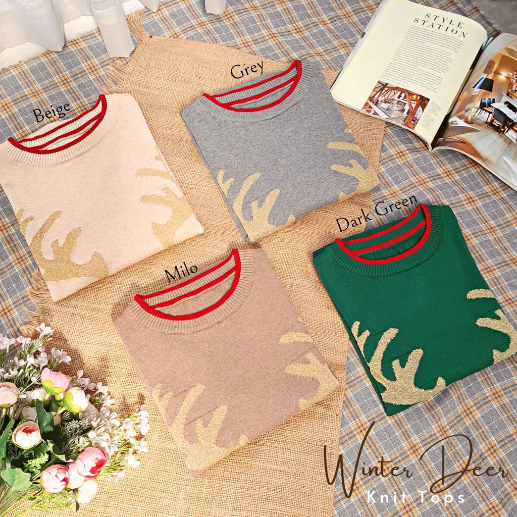 CallieTamami - A 6476 Winter Deer Knit Tops