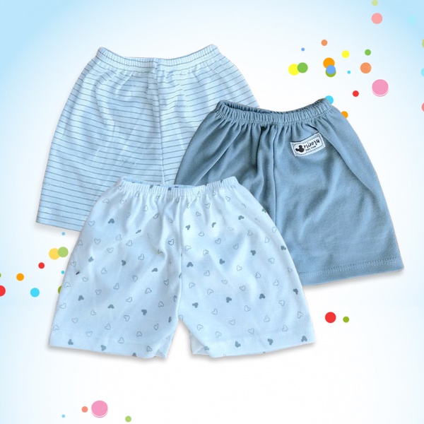 3pcs Baju Celana Bayi Baru Lahir Seri Abu Netral Celana Pop Panjang Pendek Baby Newborn