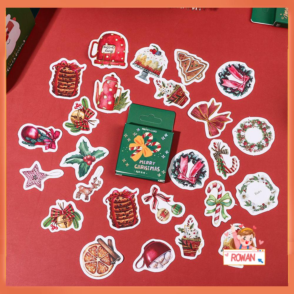 46pcs Stiker Label Motif Bunga Merry Christmas Untuk Dekorasi Diary / Album / Scrapbook DIY