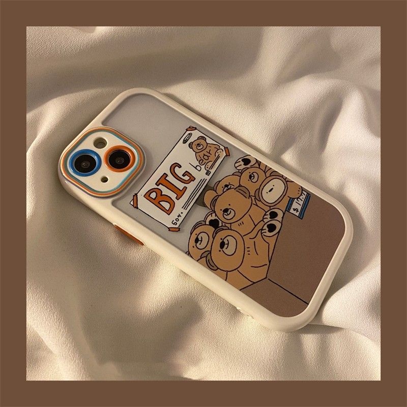 IPHONE Casing Ponsel Desain Tepi Warna Motif Beruang Besar Lucu Kompatibel Dengan Iphone12 13 14 11 Pro Max X Xs Max Xr Fftthj