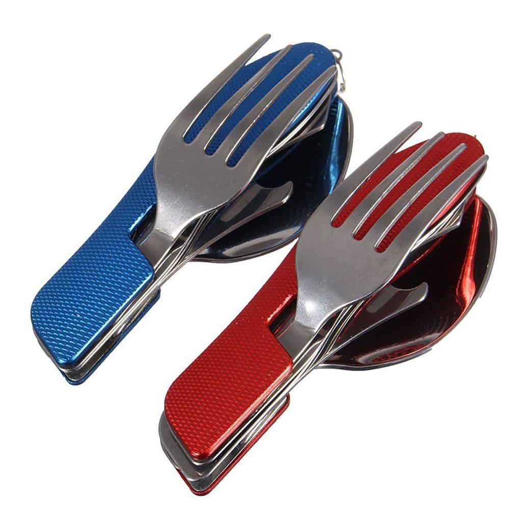 Alat Makan Gadget Peralatan Metal Peralatan Makan Lipat Hand Tools Fork Spoon Set Camping Piknik Travel Peralatan Hiking