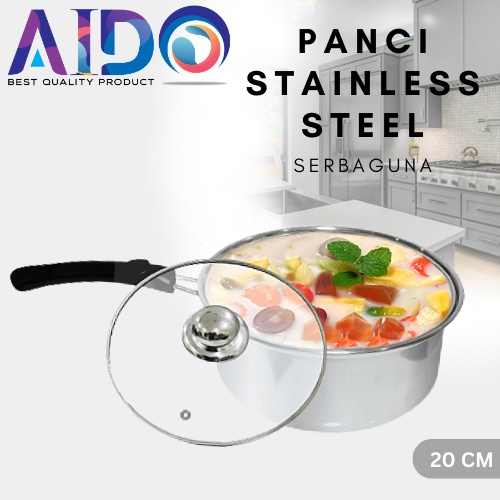 Panci Susu panci Stainless Steel Tutup Kaca 20Cm panci rebus - Milk Pot Stainless Steel Multifungsi 2120