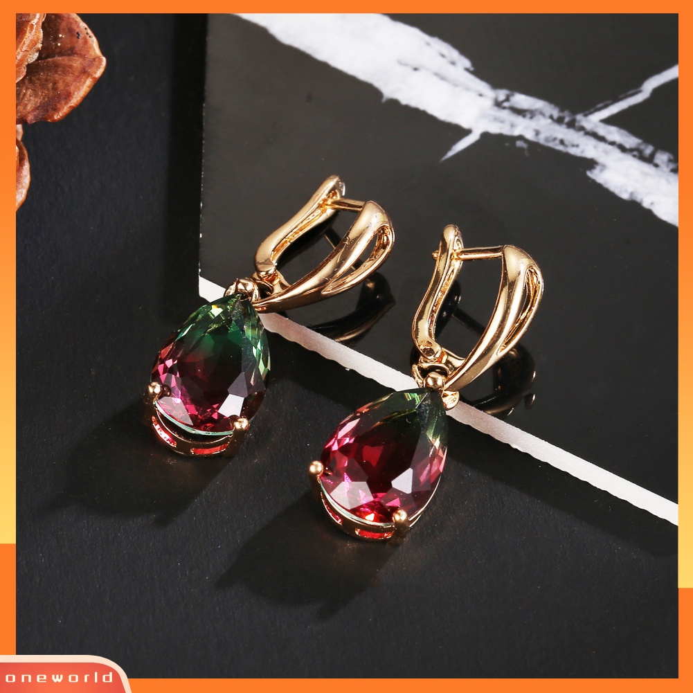 [WONE] Natal Lady Teardrop Faux Gemstone Hias Menjuntai Leverback Anting Hadiah Xmas