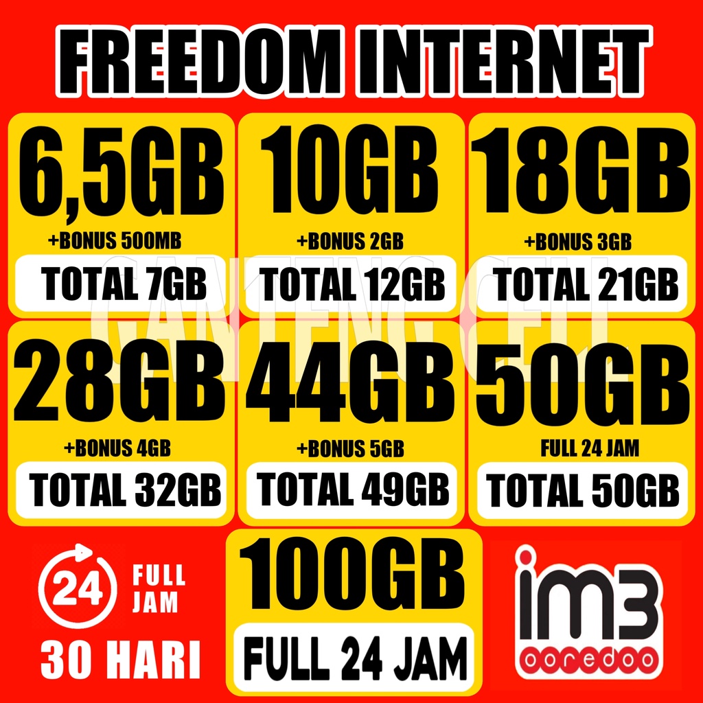 Kuota Indosat 100GB 150GB Full 24 jam