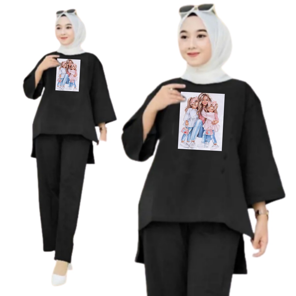 Setelan Kaos Wanita Dewasa Oversize Ld 130 cm Terbaru 2023 Viral Gambar DTF Bahan Kaos Babyterry Tangan 3/4 dan Celana Panjang One Set Wanita Dewasa Jumbo Kekinian Atasan Baju Wanita Dewasa Big Size Stelan Baju Wanita Santai Cewek MOMMY