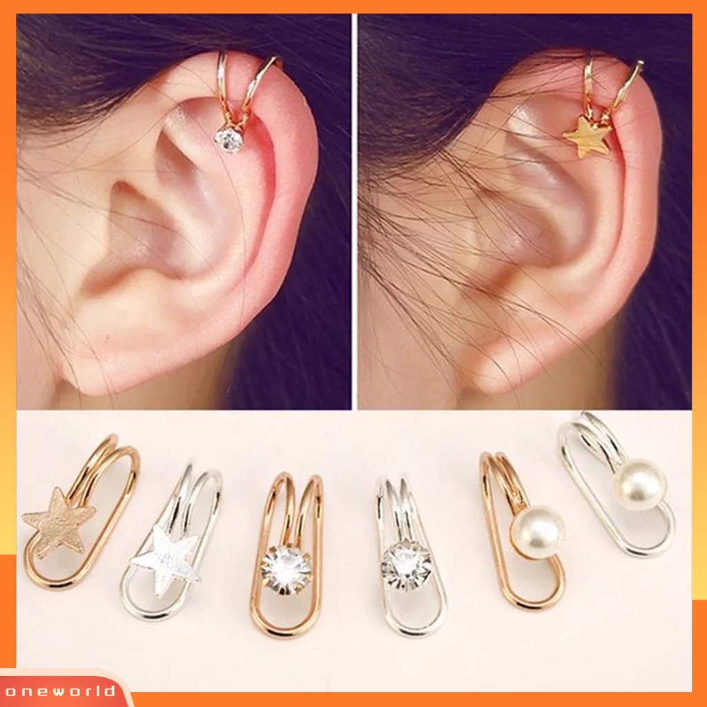 [WONE] 2pcs Manset Telinga Bentuk U Wanita Elegan Anting Bintang Berujung Lima Untuk Pacaran