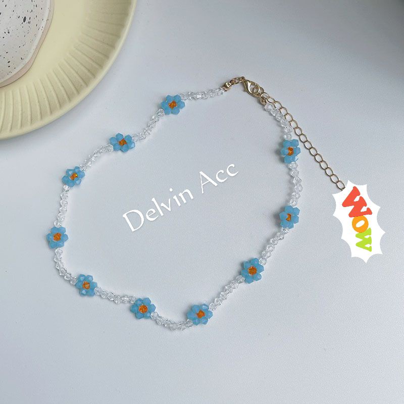 Kalung Manik Rangkai Bunga Kristal Lucu Simple Unik Korean Style Fancy