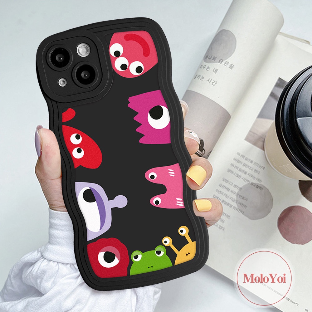 IPHONE Casing Monster Kecil Kartun Lucu Kompatibel Untuk Iphone11 14 12 13 Pro Max6 6s 7 8 Plus XR 14 Plus X XS Max Se2020 Wavy Edge Soft Phone Cover