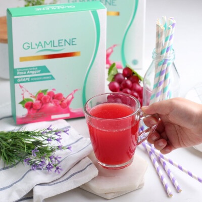 Glamlene Fiber detox Minuman serbuk Collagen rasa Anggur Pelangsing 1 box isi 15 sachet