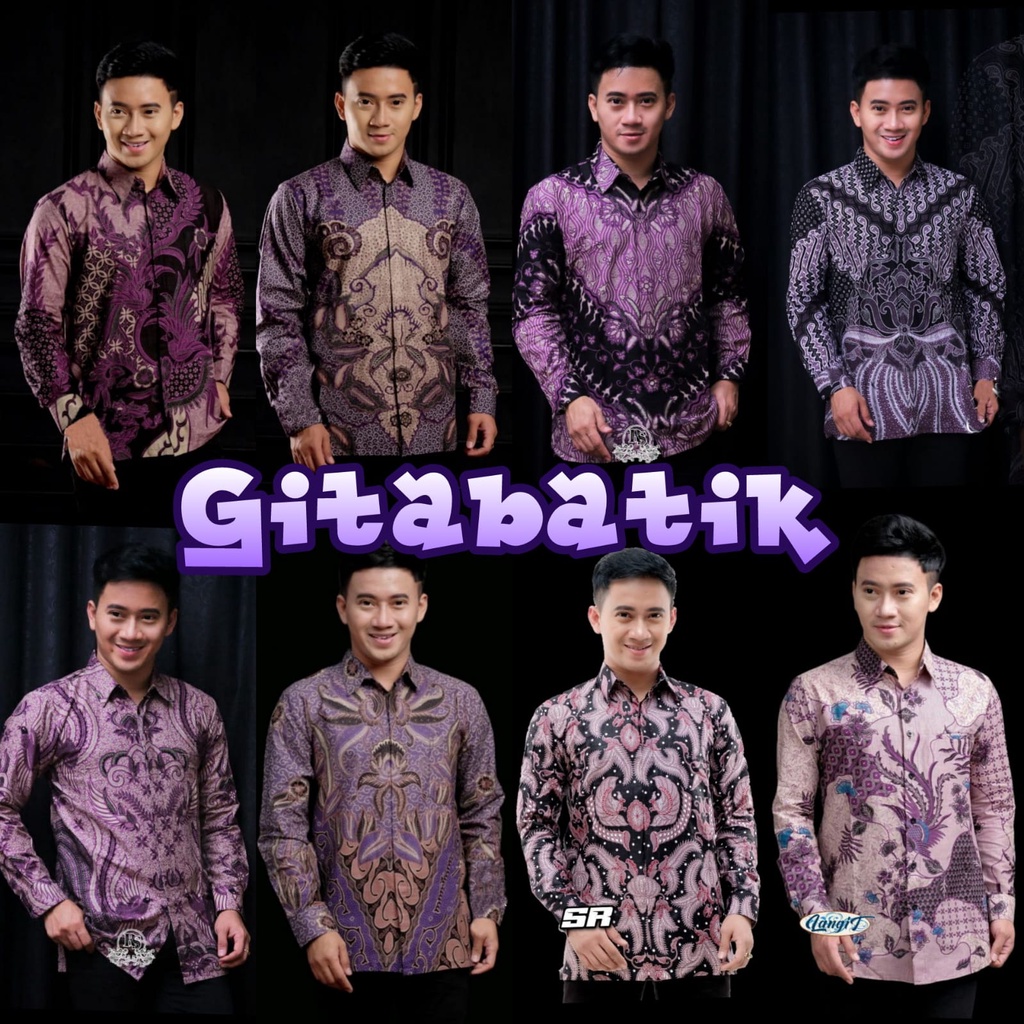 Gita Batik Atasan Kemeja Batik Lengan Panjang BSWART HRB026 Kenongo Hem Panjang Padi Baju Kondangan Pakaian Pria Termurah Ungu Batik Sage Green