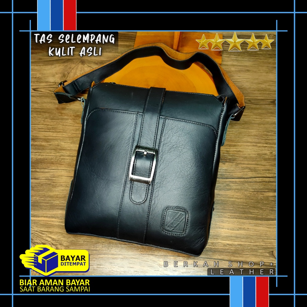Tas Selempang Slempang Sling Bag Bahu Pria Kulit Asli Messenger Bag Kerja Ukuran Besar 100% Original