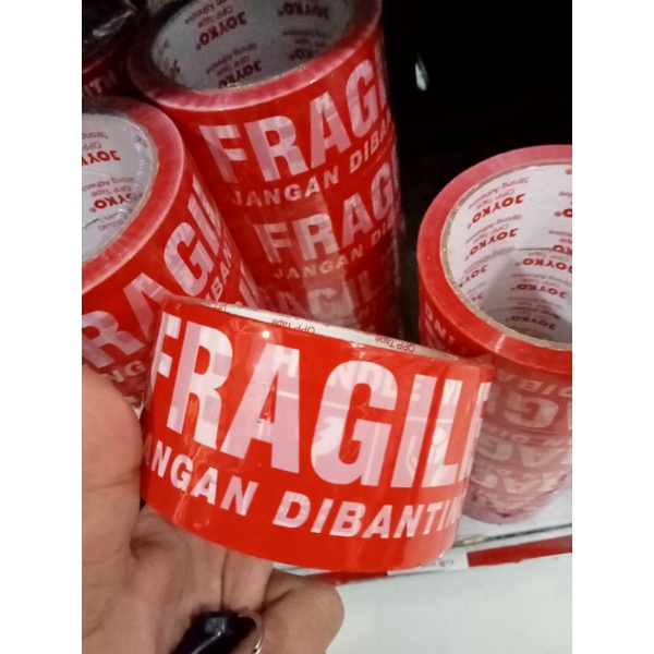 

MERAH Lakban Fragile Jangan Dibanting Opp Tape Joyko OPP 48 mmx50mx6 Roll