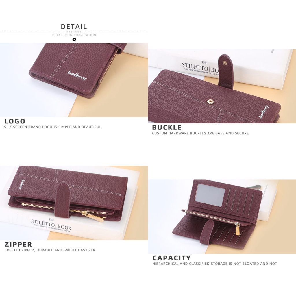 DOMPET LIPAT PANJANG WANITA KULIT BAELLERRY ORIGINAL BURGUNDY WA618M2 IMPORT KESACHI KOREA SLOT KARTU RESLETING UANG KOIN BRANDED REMAJA CEWEK KEKINIAN PREMIUM MURAH BATAM