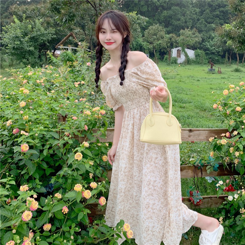 MOOGU ♡ Dress korea floral midi dress multi-warna dres wanita