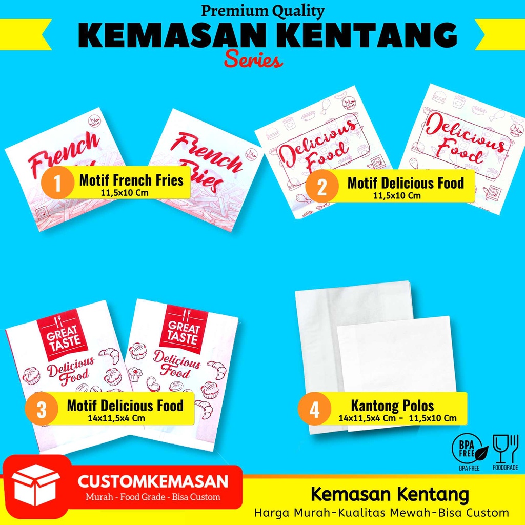 Kemasan Kentang Goreng / Kantong Kentang Goreng / Kantong Kertas Kentang Goreng / Bungkus Kentang Go