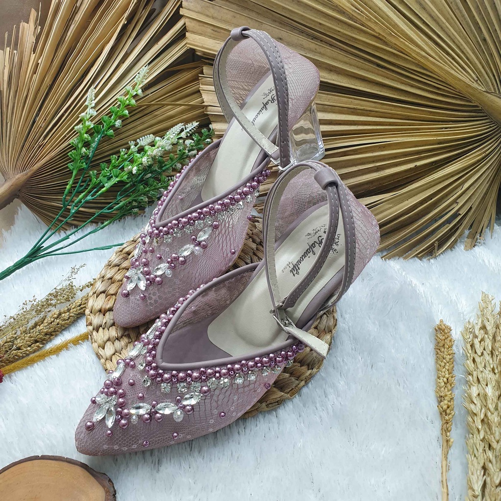 sepatu wanita amirra tali mauve tinggi 7cm kaca