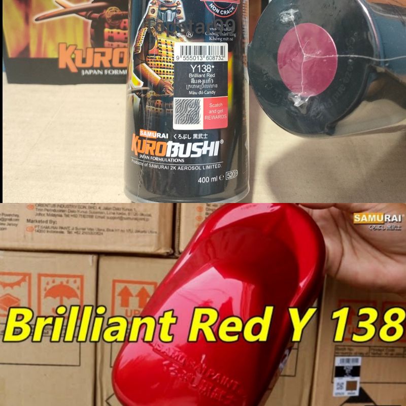 Pilok Pilox Cat Samurai Briliant Red Merah Glossy Y138 138 400ml Cat Semprot Samurai Paint Kurobushi Aerosol 400 ml