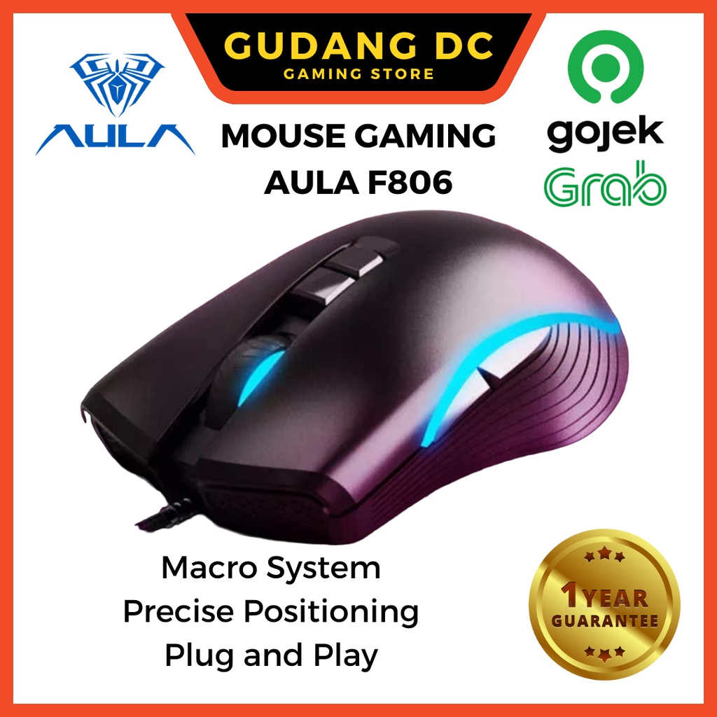 Mouse Gaming MARCO PROGRAMMABLE RGB COLORFUL LIGHTNING 4 GEAR 2400DPI 7 BUTTONS AULA F806