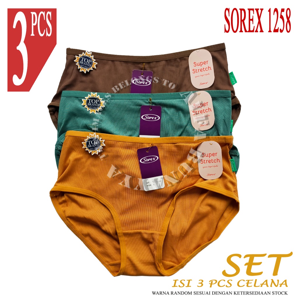 3 Celana Dalam Wanita SOREX 1258 - CD Cutting MIDI - Underwear SOFT &amp; COMFORT - FINE COTTON - Pakaian Dalam Wanita