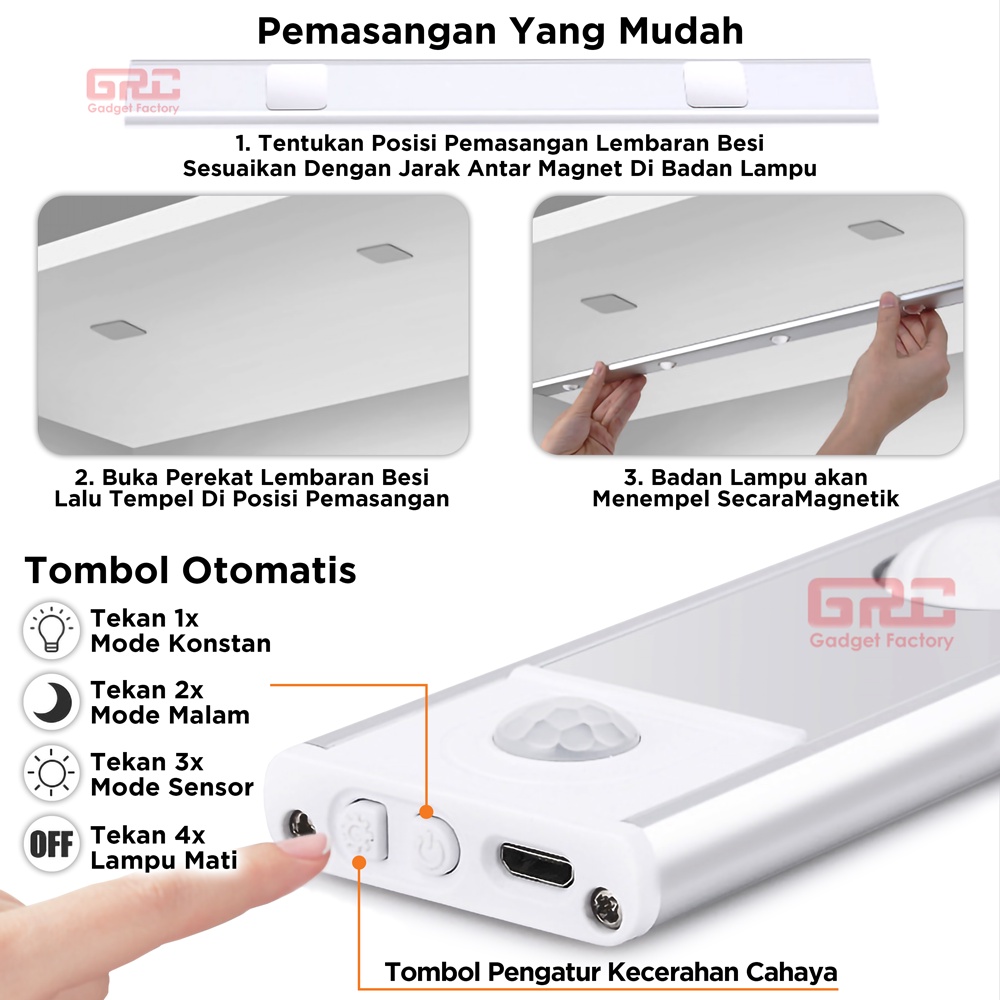 Lampu LED Sensor Gerak Motion Light Lamp Tempel Dinding Lemari Cabinet