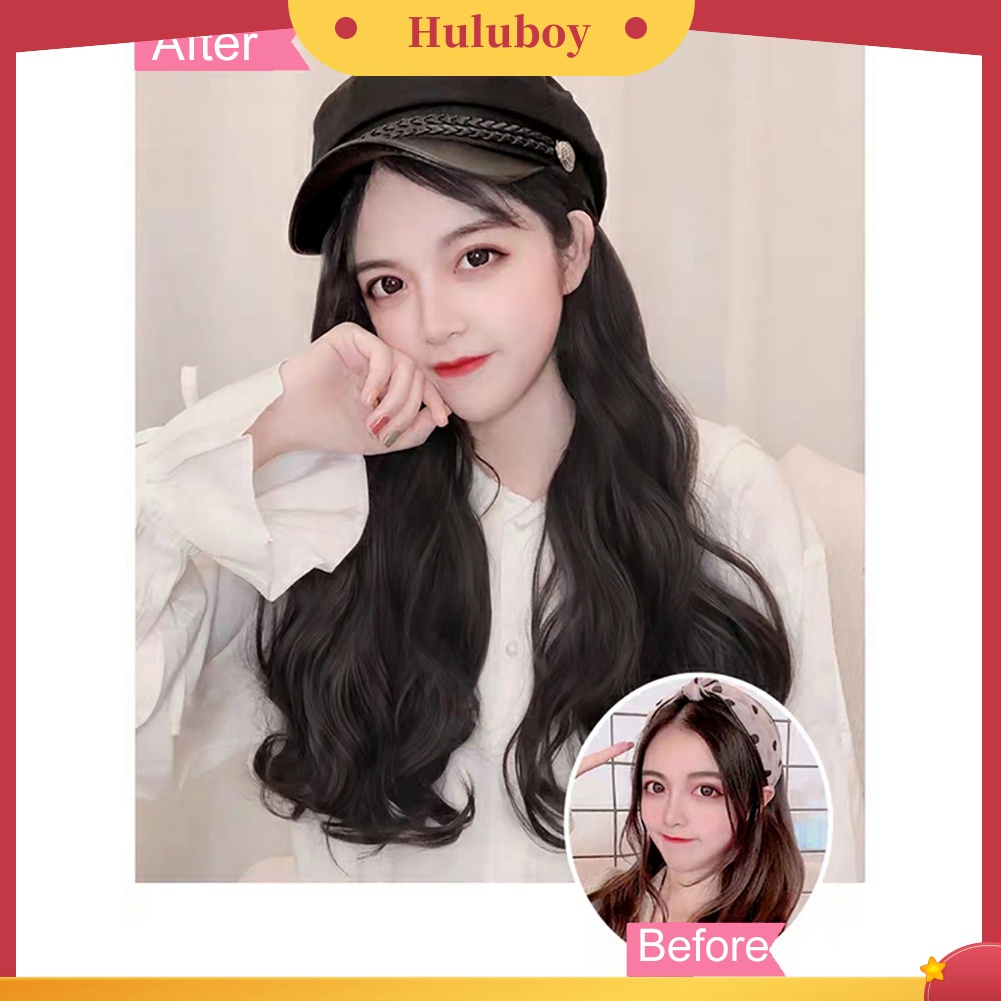 Topi Wig Rambut Ekstensi Model Lurus Panjang Gelombang Untuk Wanita