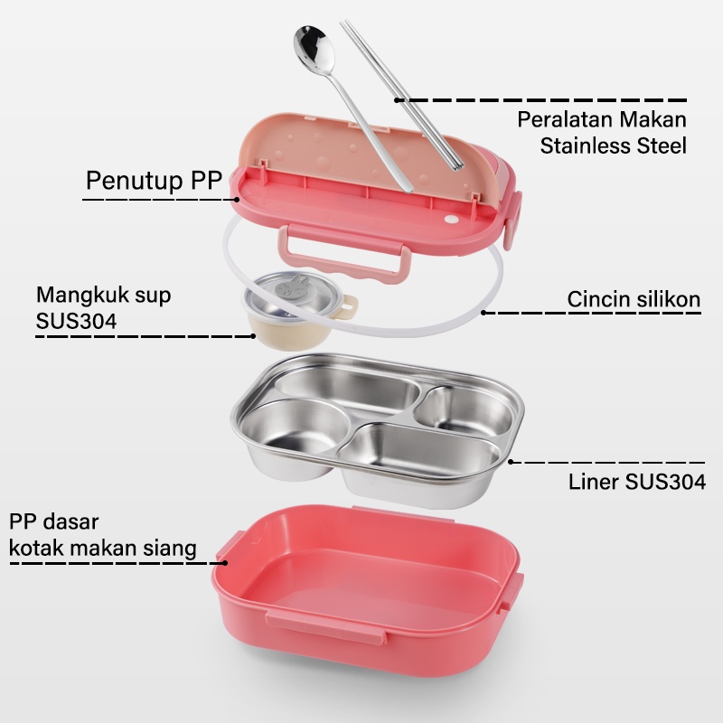 Letyeah &amp; Anantagt tempat makan anak 4 SEKAT Anti Tumpah Dan Tahan Panas / Kotak makan bento Stainless Tahan Panas