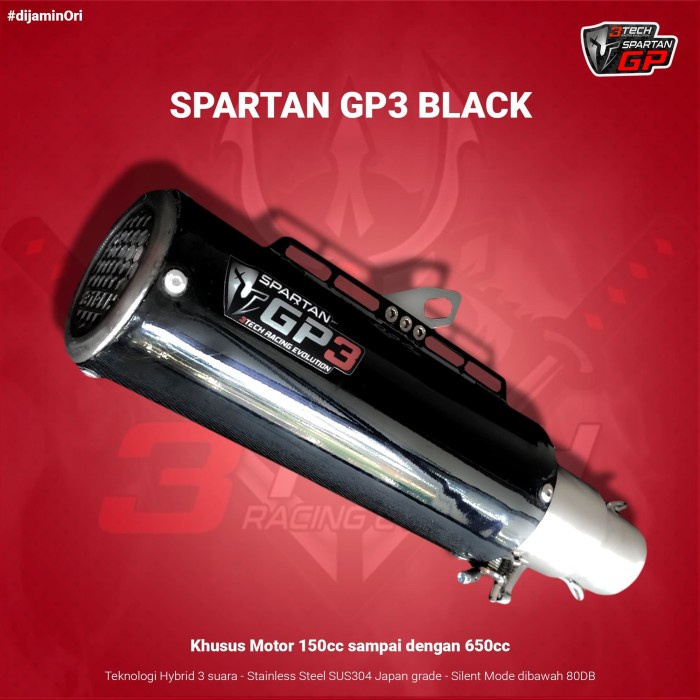 Knalpot Spartan GP3 Sport / Matic 250cc 2 Silinder Black