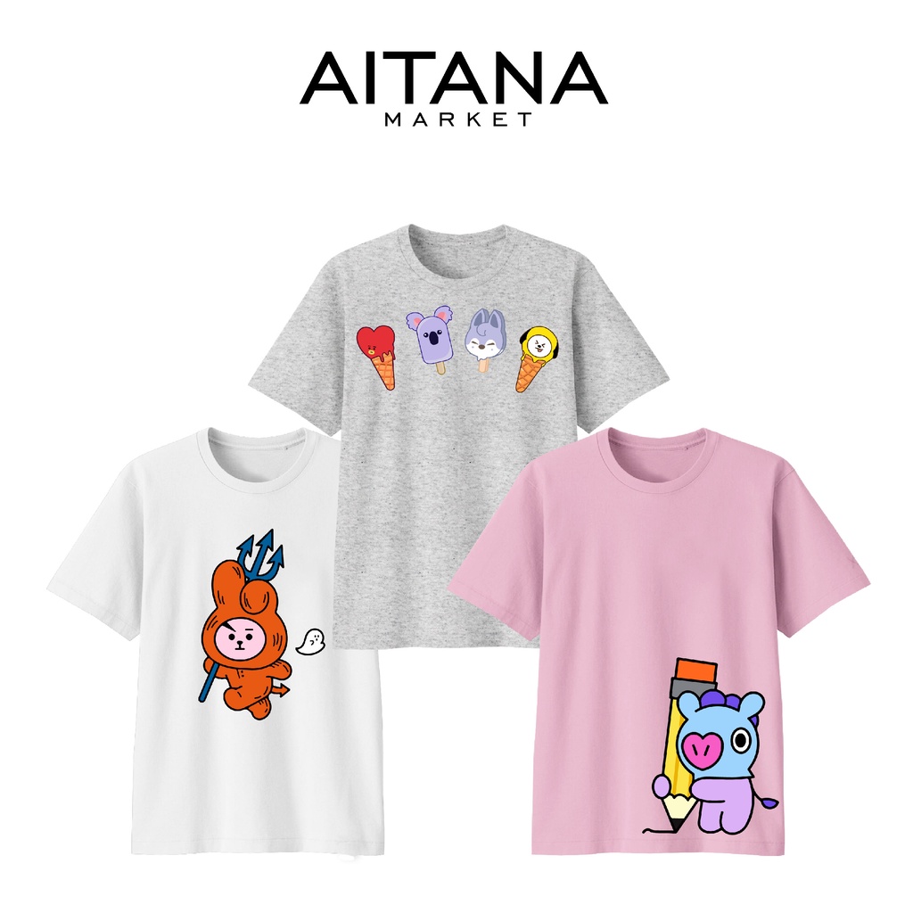 Kaos BT21 Bayi Anak Remaja Dewasa Cooky Evil &amp; Mang Pencil Series Bahan Katun Combed 30s